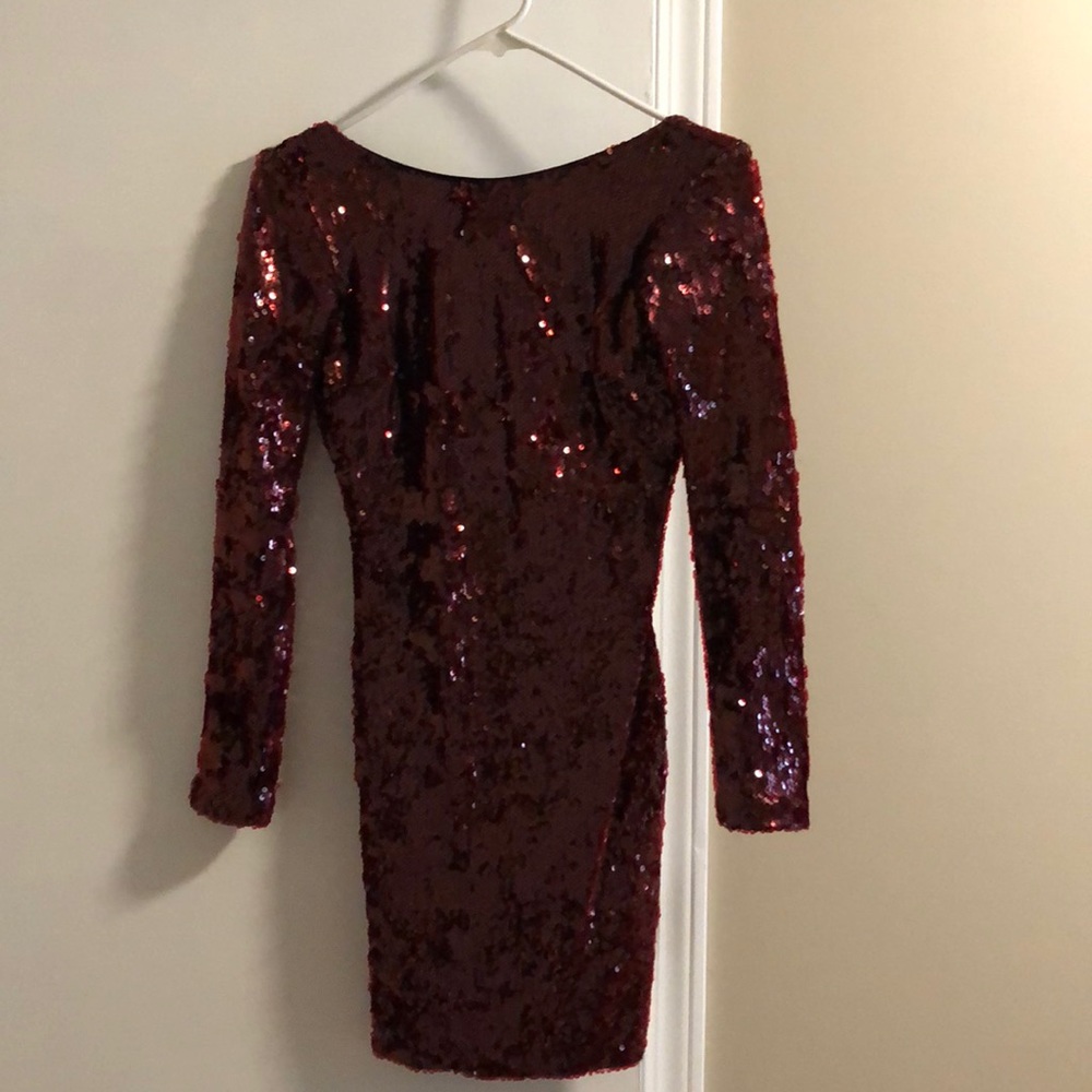 dress the population red sequin dress Dress the Population Women's Iris Sequined Side-Slit Gown - PORT